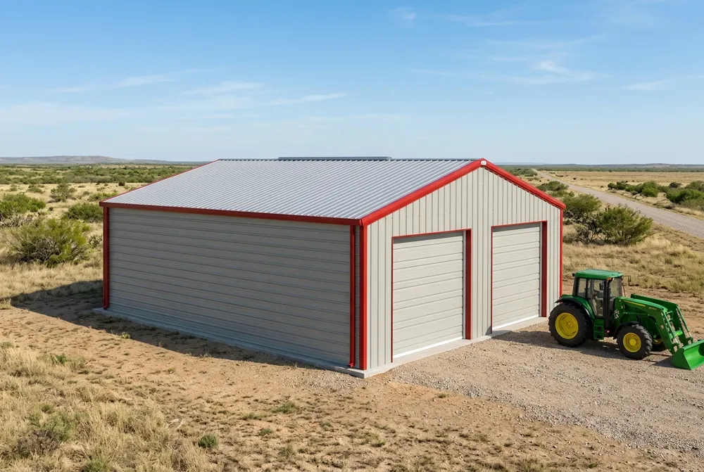 40x60 clear-span metal equipment storage building design with 14x14 roll-up doors