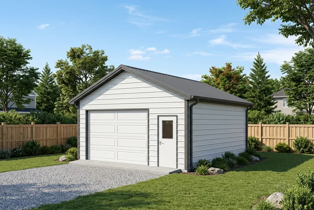 25x30 residential metal garage building design with a 16x8 garage door